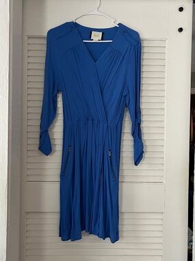 Maeve Blue Drapey Dress with Zipper Pockets - Size Small